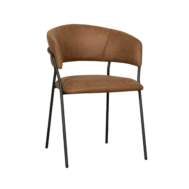 LABEL51 Eetkamerstoel Luuk - Cognac - Micro Suede - Black Frame