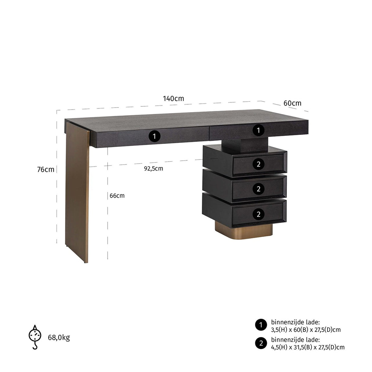 Bureau Connar 5-laden (Charcoal) van Richmond Interiors – Luxe comfort op maat van PureWonen. Vraag naar de beste prijs.