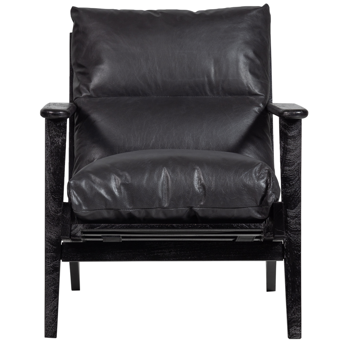 Houston Fauteuil Leer/Hout Zwart