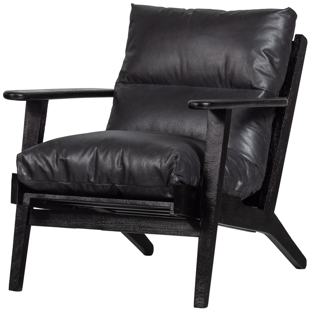 Houston Fauteuil Leer/Hout Zwart