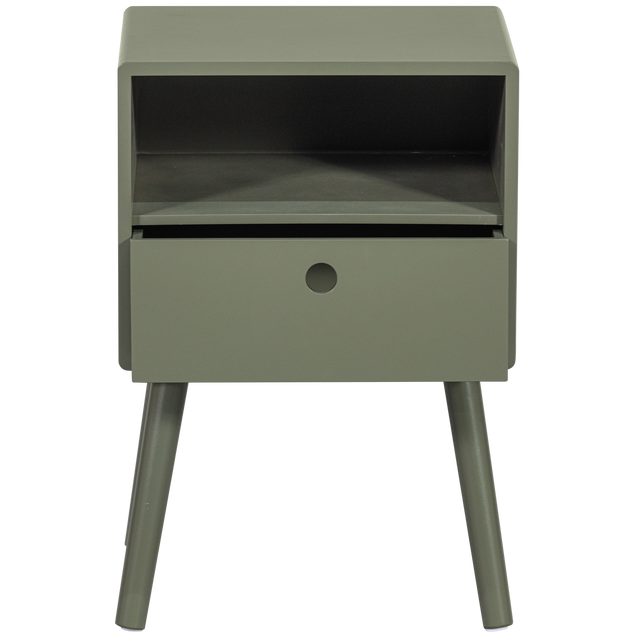 Ozzy Nachtkastje Hout Warm Groen van WOOOD – Luxe comfort op maat van PureWonen. Vraag naar de beste prijs.