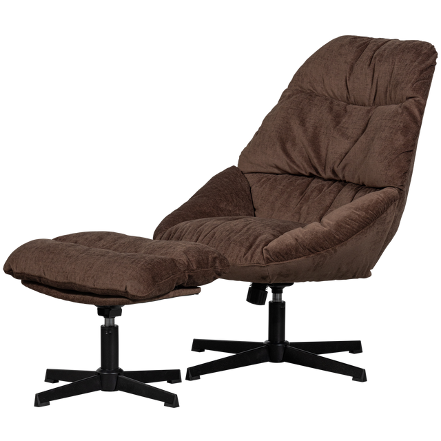 Yaro Draaibare Fauteuil Met Hocker Espresso van WOOOD – Luxe comfort op maat van PureWonen. Vraag naar de beste prijs.