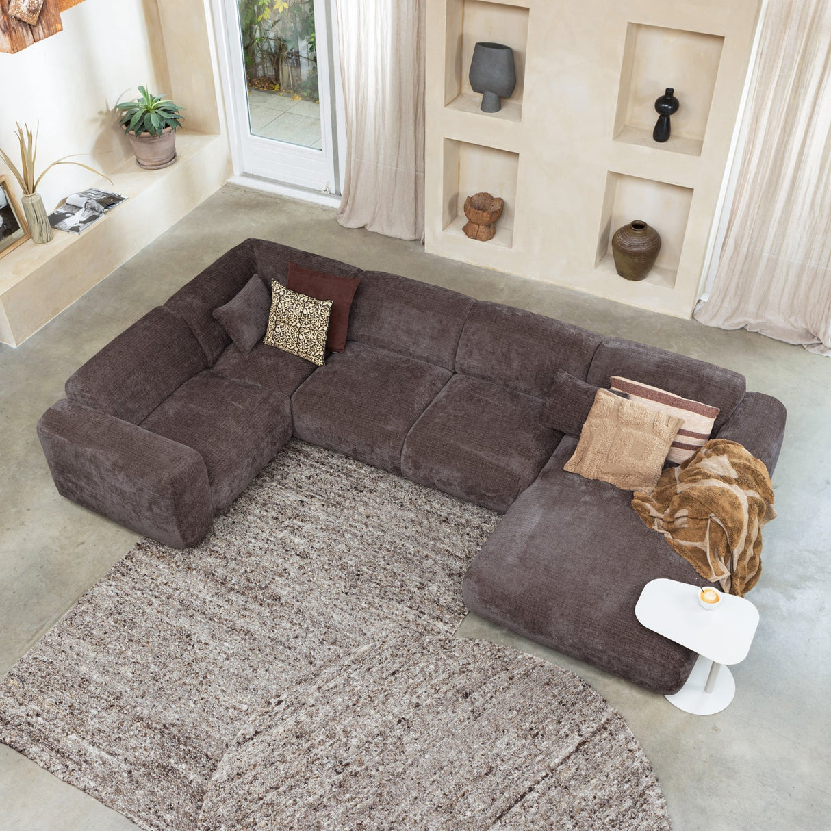 Cloud Hoekbank Links Geweven Chenille Warm Bruin
