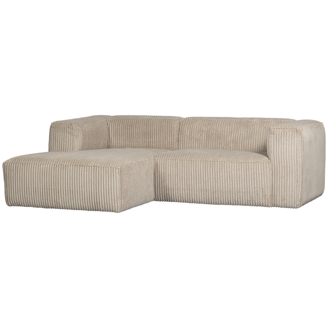 Bean Chaise Longue Links Grove Ribstof Travertin van WOOOD – Luxe comfort op maat van PureWonen. Vraag naar de beste prijs.