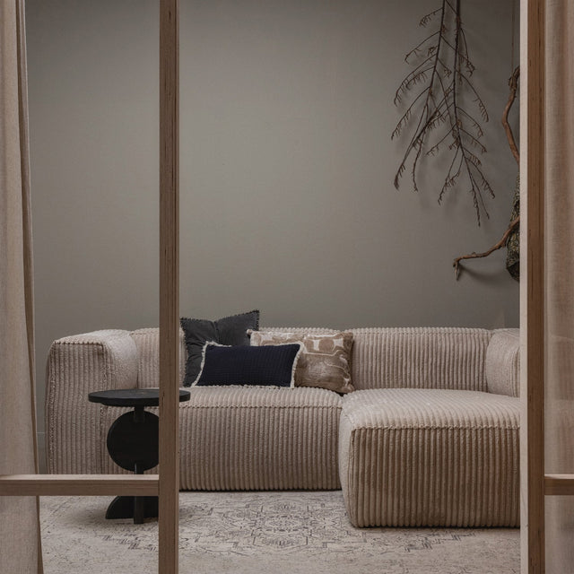 Bean Chaise Longue Rechts Grove Ribstof Travertin van WOOOD – Luxe comfort op maat van PureWonen. Vraag naar de beste prijs.