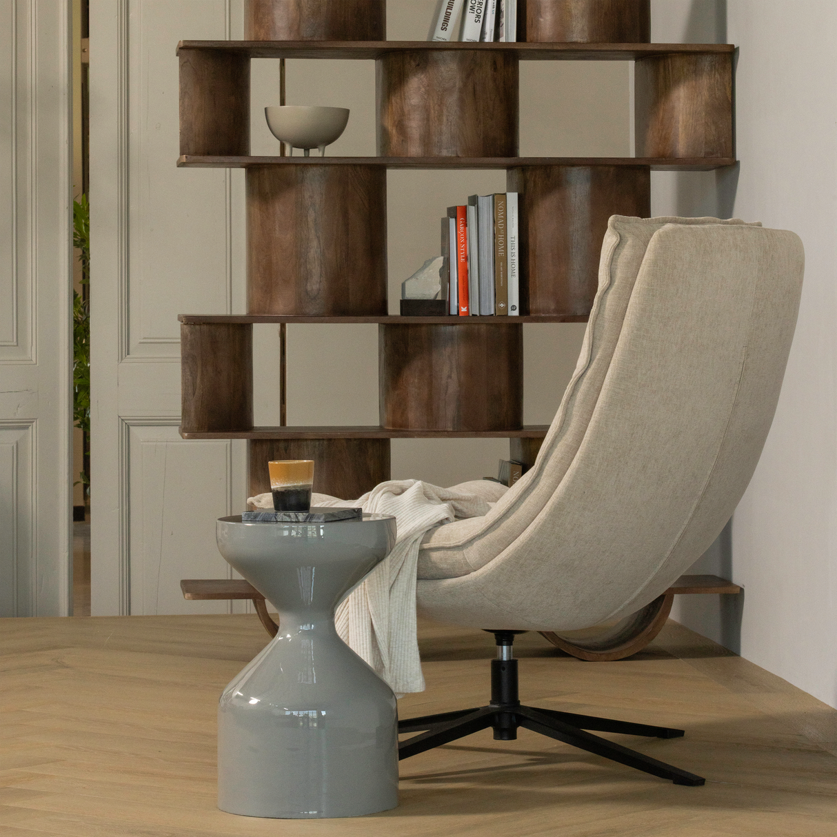 Kube Draaifauteuil Met Hocker Naturel