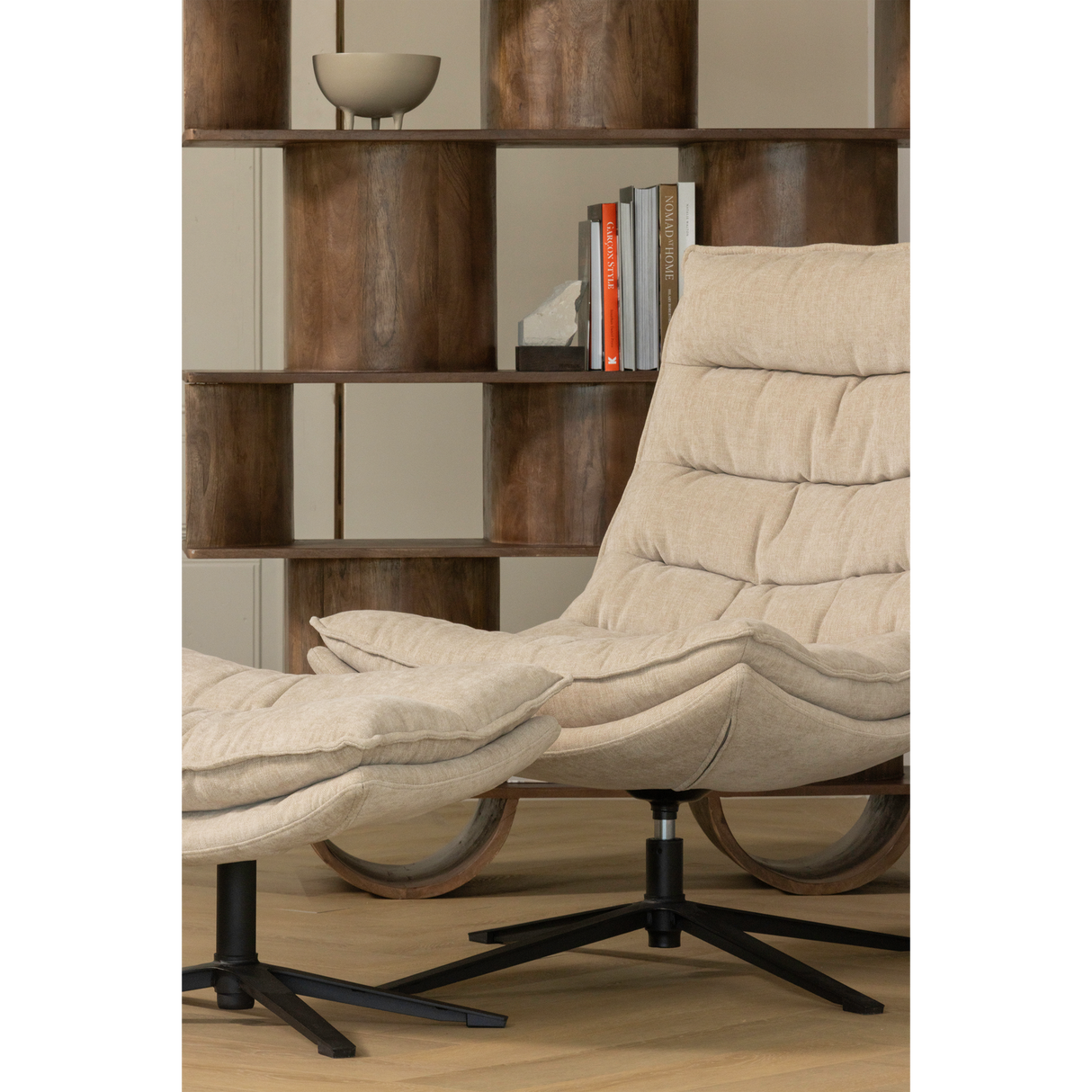 Kube Draaifauteuil Met Hocker Naturel