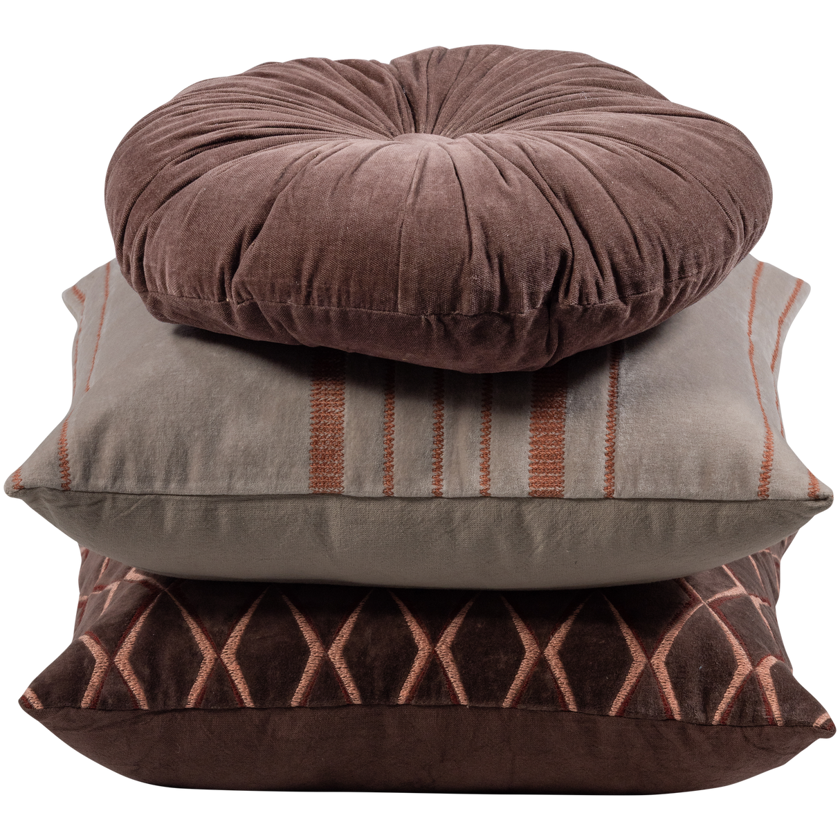 Aziz Kussens Velvet Bruin/Naturel Set Van 3
