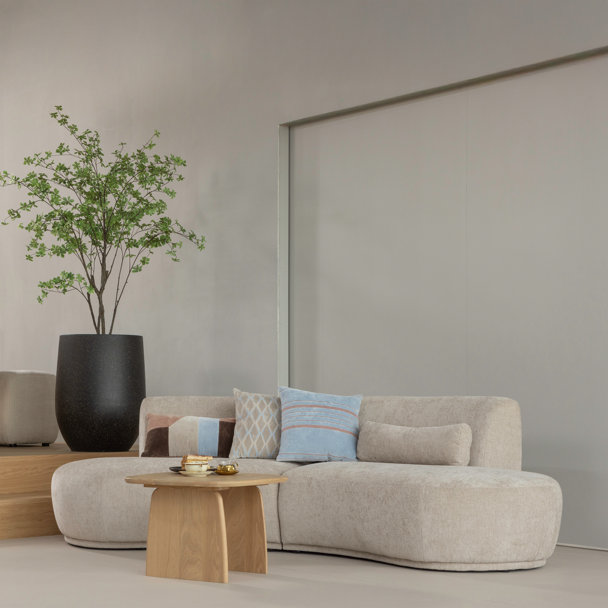 Laon Kussens Velvet Naturel/Blauw Set Van 3