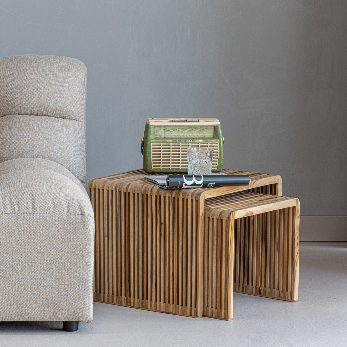 Jasmijn Bijzettafel Recycled Teak Naturel Set Van 2