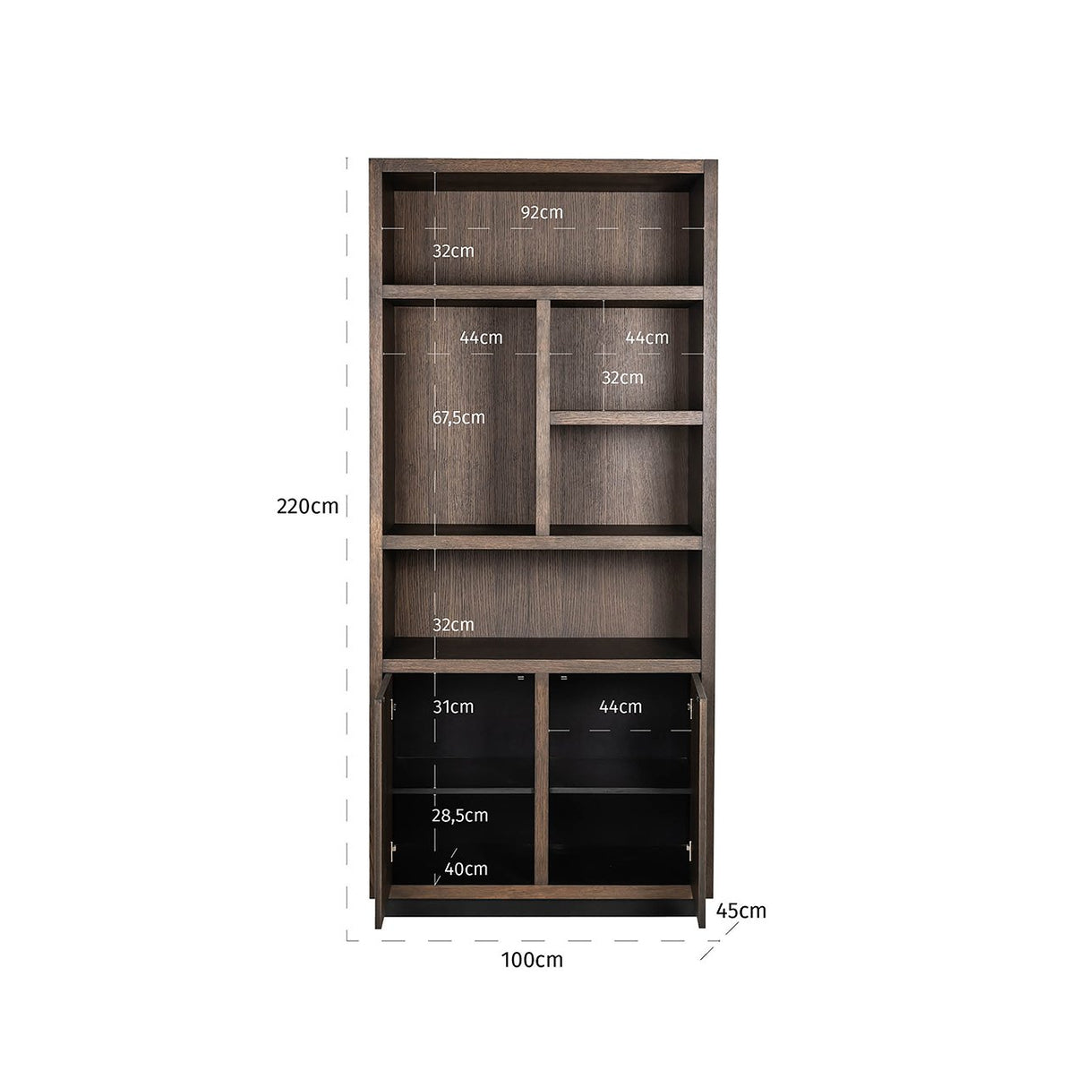 Boekenkast Oakura 2-deuren (Brown) van Richmond Interiors – Luxe comfort op maat van PureWonen. Vraag naar de beste prijs.