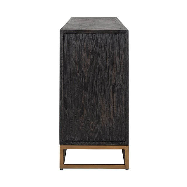 Dressoir Blackbone brass 4-deuren + open vak (Black rustic) van Richmond Interiors – Luxe comfort op maat van PureWonen. Vraag naar de beste prijs.