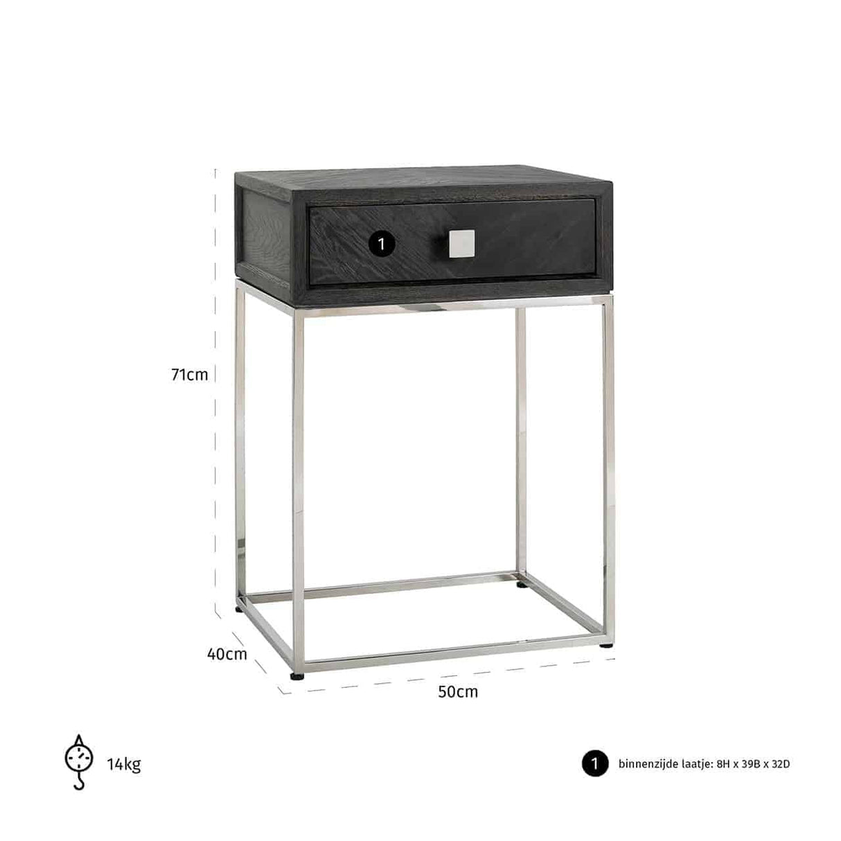 Nachtkastje Blackbone silver 1-lade (Black rustic) van Richmond Interiors - laagste prijs offerte van PureWonen