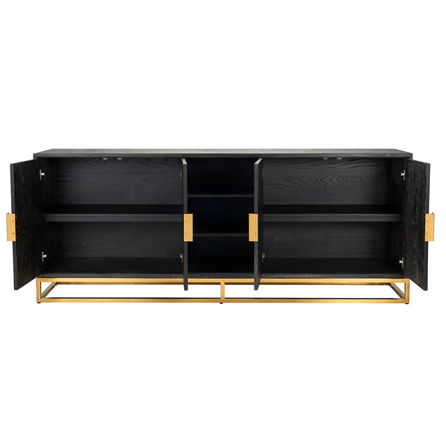 Dressoir Blackbone gold 4-deuren + open vak (Black rustic) van Richmond Interiors – Luxe comfort op maat van PureWonen. Vraag naar de beste prijs.