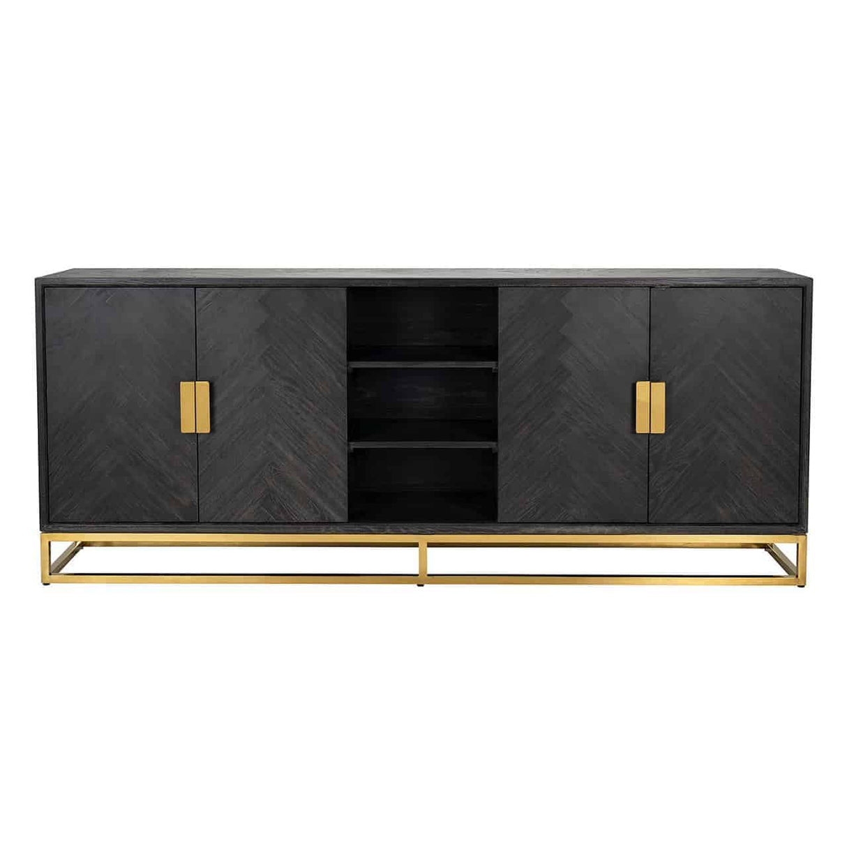 Dressoir Blackbone gold 4-deuren + open vak (Black rustic) van Richmond Interiors – Luxe comfort op maat van PureWonen. Vraag naar de beste prijs.