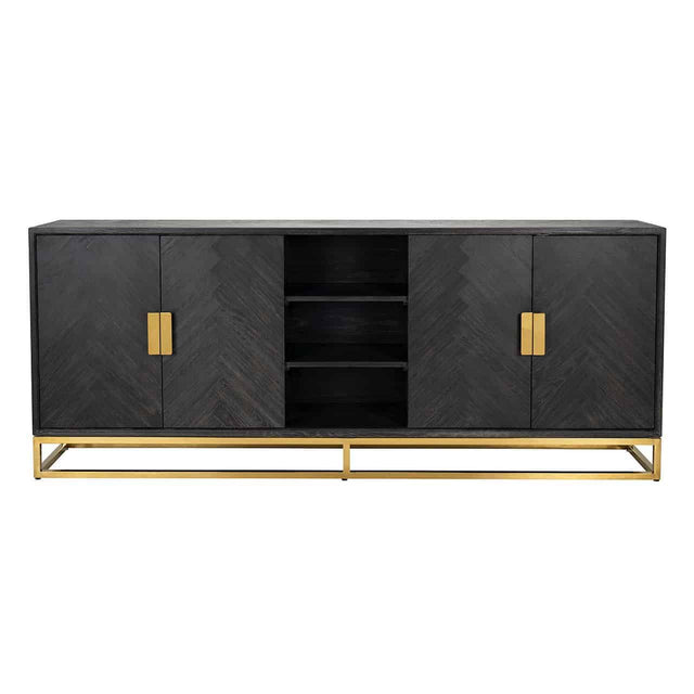 Dressoir Blackbone gold 4-deuren + open vak (Black rustic) van Richmond Interiors – Luxe comfort op maat van PureWonen. Vraag naar de beste prijs.