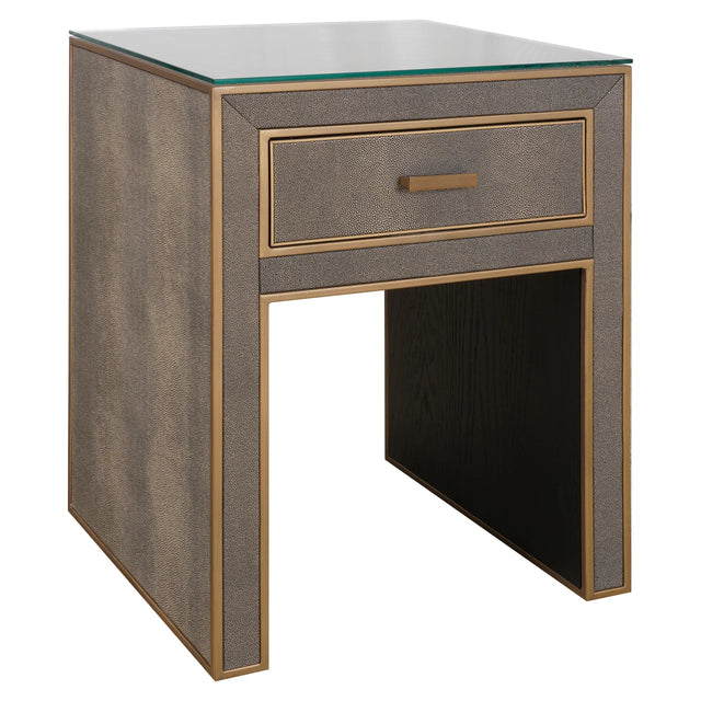 Nachtkastje Bloomville brass shagreen incl. glass top