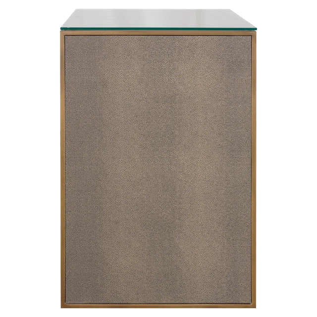 Nachtkastje Bloomville brass shagreen incl. glass top