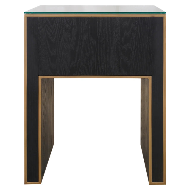 Nachtkastje Bloomville brass shagreen incl. glass top