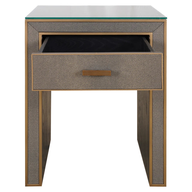 Nachtkastje Bloomville brass shagreen incl. glass top