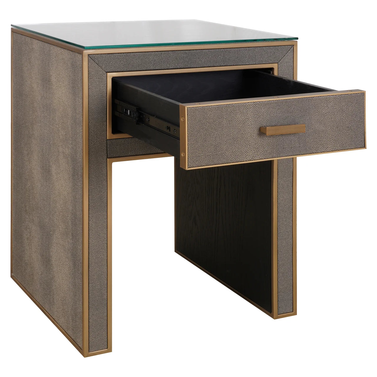 Nachtkastje Bloomville brass shagreen incl. glass top