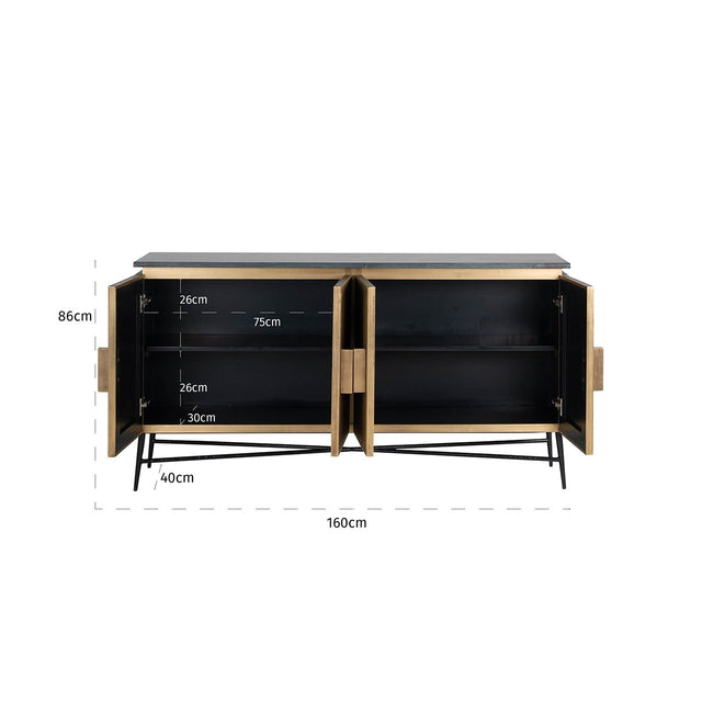 Dressoir Ironville 4-deuren (Gold) van Richmond Interiors – Luxe comfort op maat van PureWonen. Vraag naar de beste prijs.