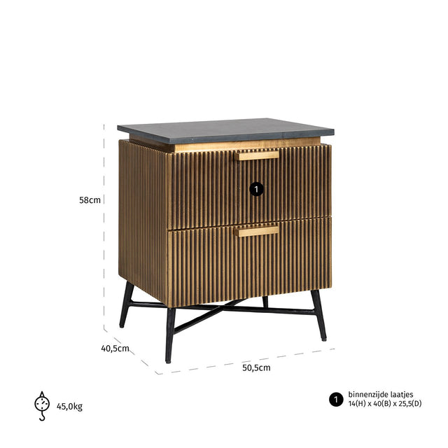 Nachtkastje Ironville 2-laden (Gold) van Richmond Interiors – Luxe comfort op maat van PureWonen. Vraag naar de beste prijs.