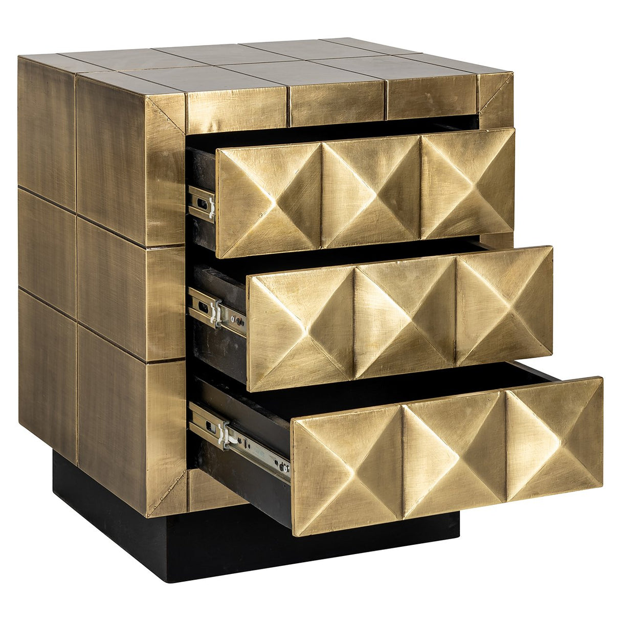 Nachtkast Collada 3-laden (Brushed Gold) van Richmond Interiors – Luxe comfort op maat van PureWonen. Vraag naar de beste prijs.