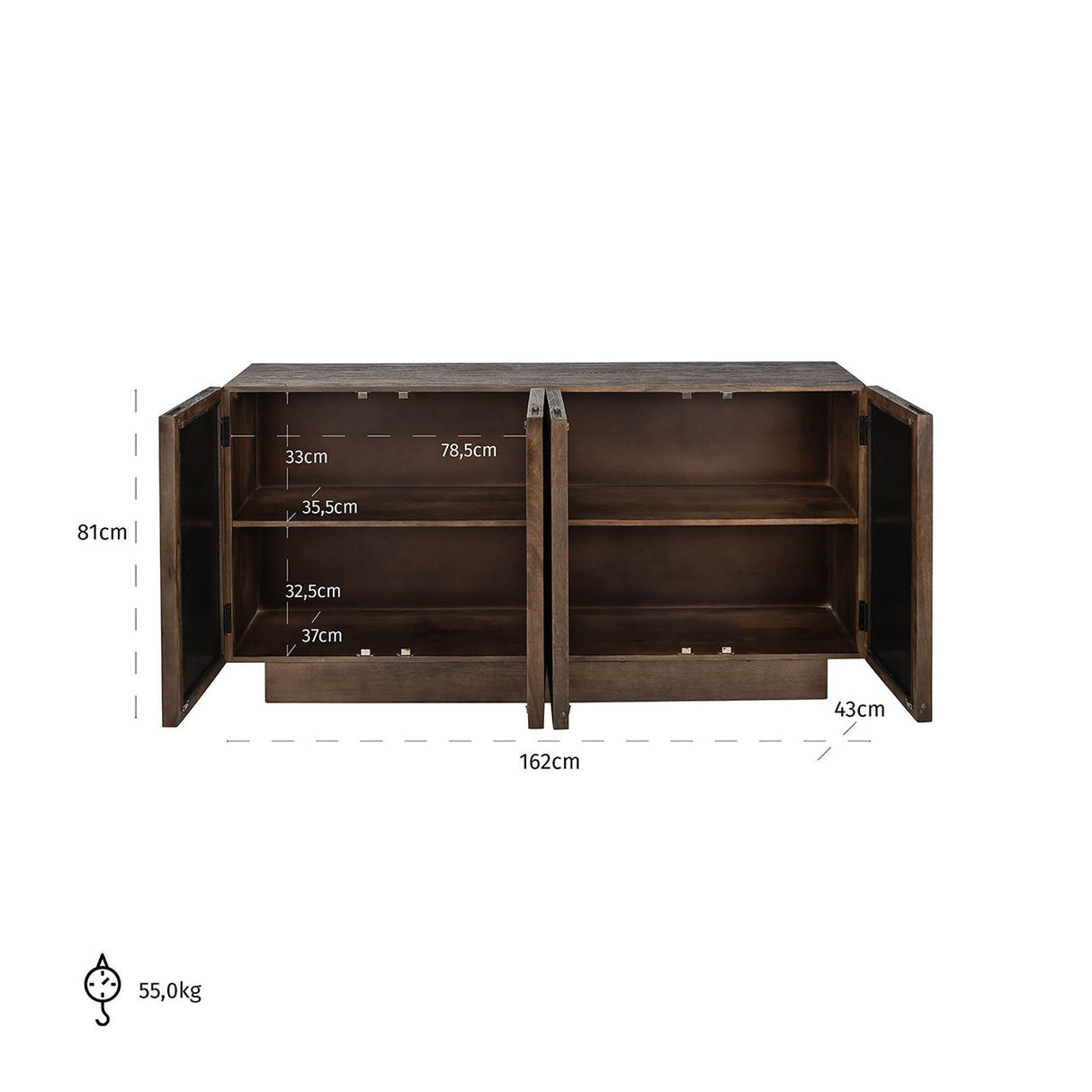 Dressoir Bryant 4-deuren (Brown) van Richmond Interiors – Luxe comfort op maat van PureWonen. Vraag naar de beste prijs.