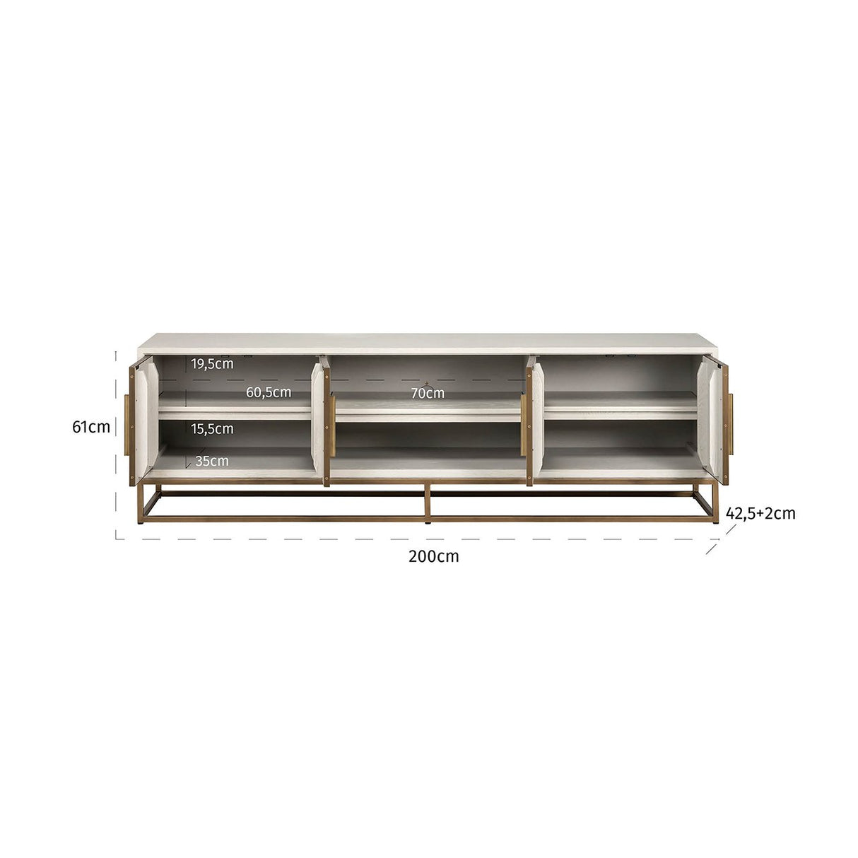 TV-meubel Whitebone brass 4-deuren 200 (Verona Grey) van Richmond Interiors – Luxe comfort op maat van PureWonen. Vraag naar de beste prijs.