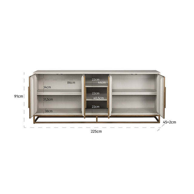 Dressoir Whitebone brass 4-deuren (Verona Grey) van Richmond Interiors – Luxe comfort op maat van PureWonen. Vraag naar de beste prijs.
