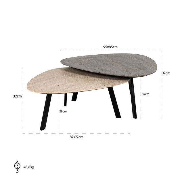 Salontafel Spencer set van 2 beige/grey travertine (Beige) van Richmond Interiors – Luxe comfort op maat van PureWonen. Vraag naar de beste prijs.