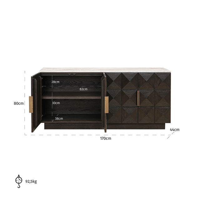 Dressoir Claremont 4-deurs (Brown) van Richmond Interiors – Luxe comfort op maat van PureWonen. Vraag naar de beste prijs.