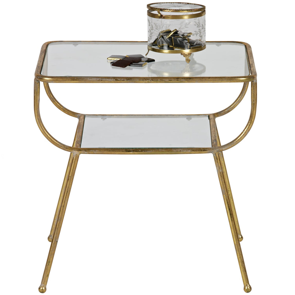 Amazing Bijzettafel Metaal/Glas Antique Brass
