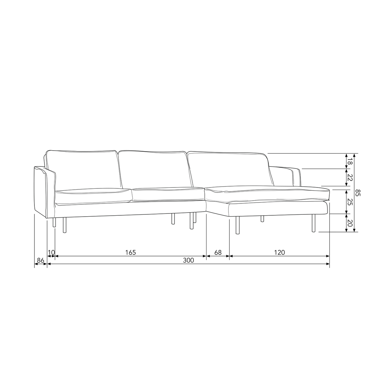 Rodeo Chaise Longue Bank Rechts Velvet Khaki