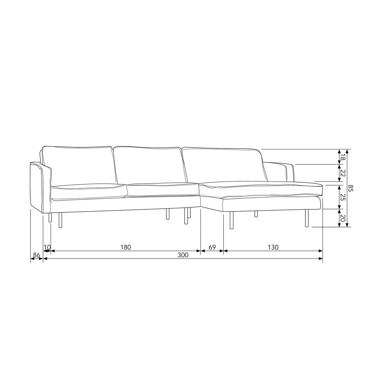 Rodeo Chaise Longue Bank Rechts Velvet Blauw