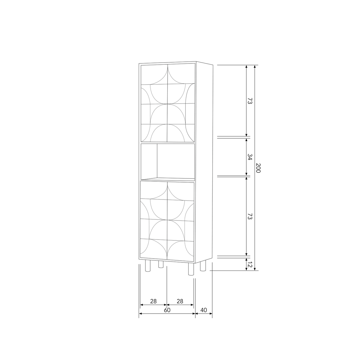 Draw 4 Deurs Opbergkast Met Open Vak Mango Hout Walnoot