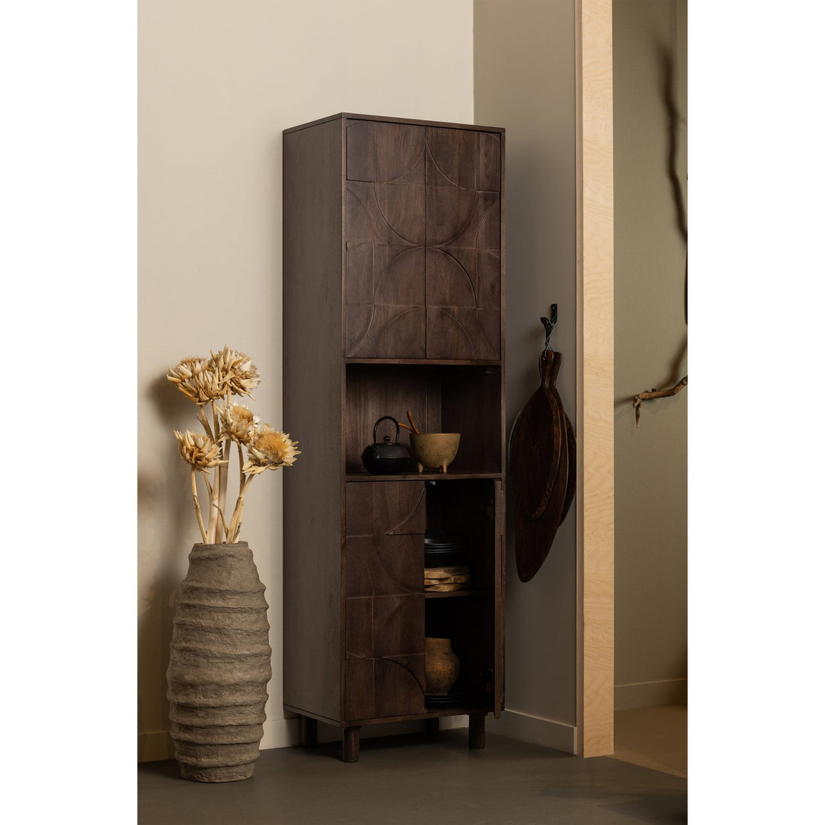 Draw 4 Deurs Opbergkast Met Open Vak Mango Hout Walnoot