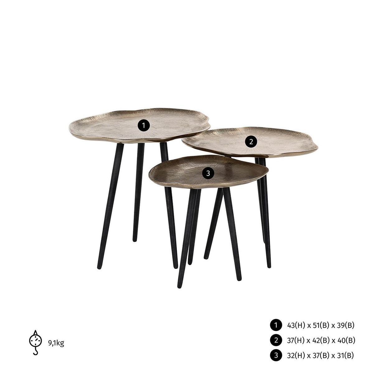 Salontafel Volenta set van 3 champagne gold (Champagne gold) van Richmond Interiors – Luxe comfort op maat van PureWonen. Vraag naar de beste prijs.