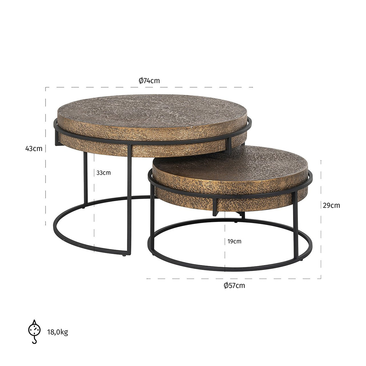 Salontafel Derby set van 2 (Black/gold) van Richmond Interiors – Luxe comfort op maat van PureWonen. Vraag naar de beste prijs.