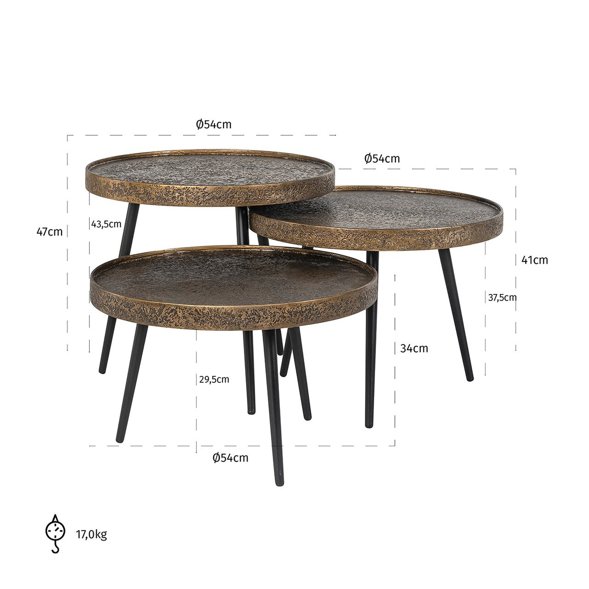 Salontafel Luton set van 3 (Black/gold) van Richmond Interiors – Luxe comfort op maat van PureWonen. Vraag naar de beste prijs.
