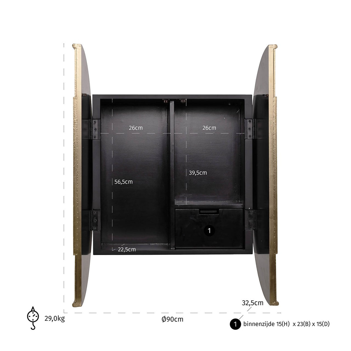 Wandkast Bowie (Black/gold) van Richmond Interiors – Luxe comfort op maat van PureWonen. Vraag naar de beste prijs.