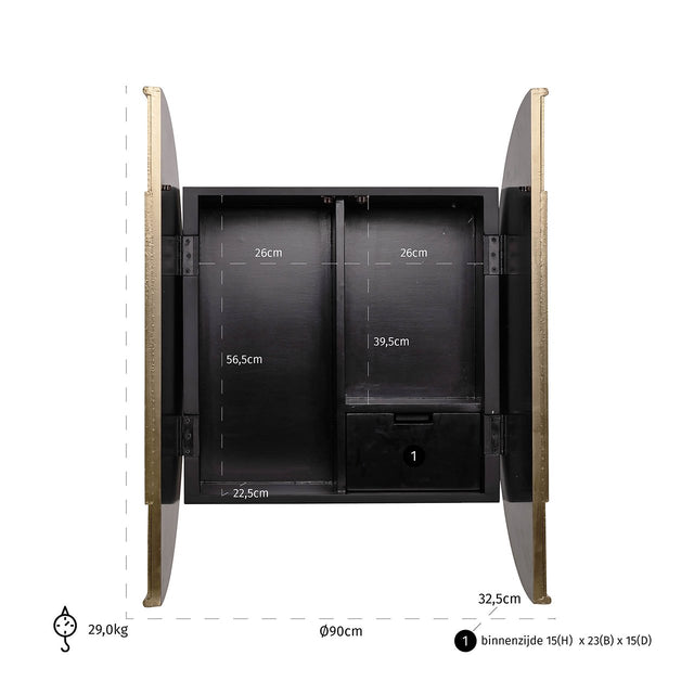 Wandkast Bowie (Black/gold) van Richmond Interiors – Luxe comfort op maat van PureWonen. Vraag naar de beste prijs.