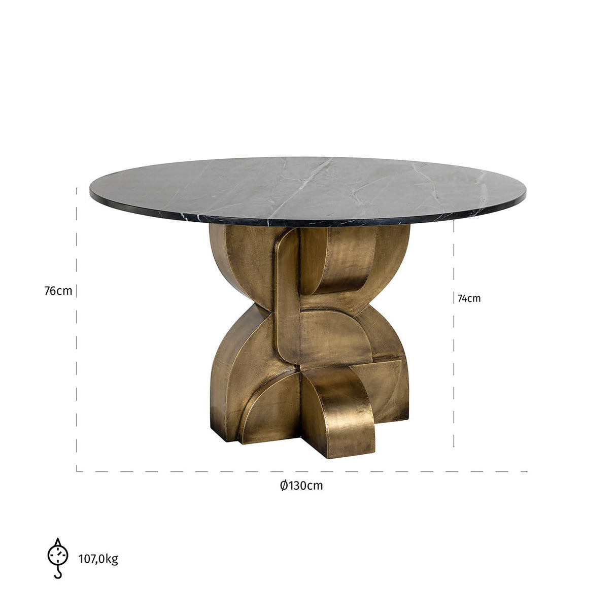 Eettafel Maddox 130Ø (Black/gold) van Richmond Interiors – Luxe comfort op maat van PureWonen. Vraag naar de beste prijs.