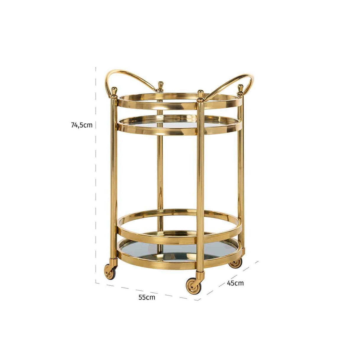 Trolley Hendricks rond goud met glas (Gold) van Richmond Interiors – Luxe comfort op maat van PureWonen. Vraag naar de beste prijs.