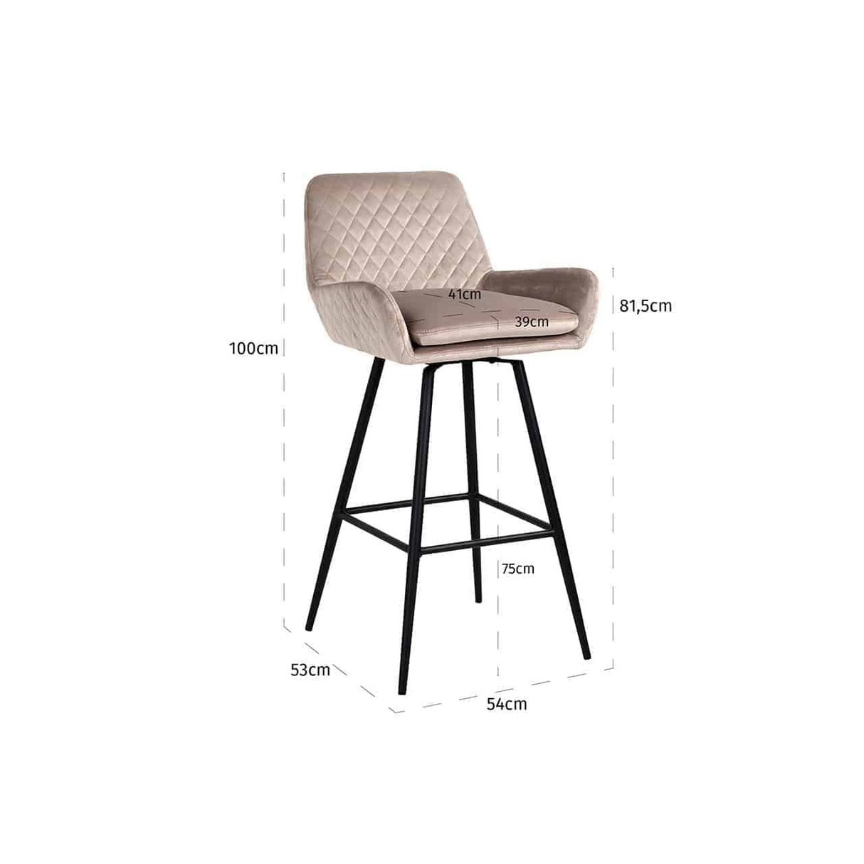 Barstoel Linsey draaibaar khaki velvet (Quartz Khaki 903) van Richmond Interiors – Luxe comfort op maat van PureWonen. Vraag naar de beste prijs.
