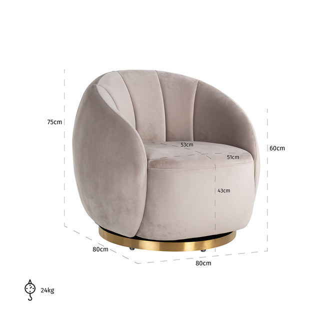 Draaifauteuil Jago khaki velvet / brushed gold (Quartz Khaki 903) van Richmond Interiors – Luxe comfort op maat van PureWonen. Vraag naar de beste prijs.