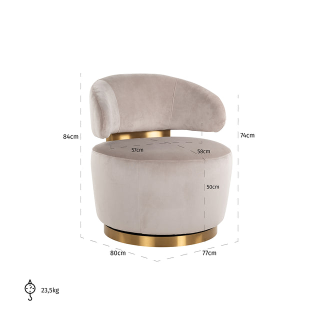 Draaifauteuil Maxime khaki velvet (Quartz Khaki 903) van Richmond Interiors – Luxe comfort op maat van PureWonen. Vraag naar de beste prijs.