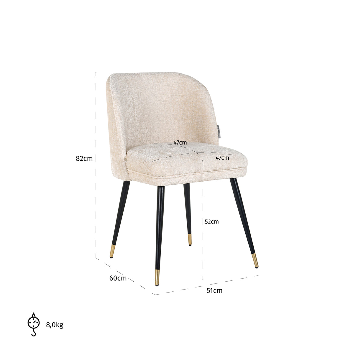 Stoel Alicia white chenille fire retardant (FR-Bergen 900 white chenille) van Richmond Interiors – Luxe comfort op maat van PureWonen. Vraag naar de beste prijs.