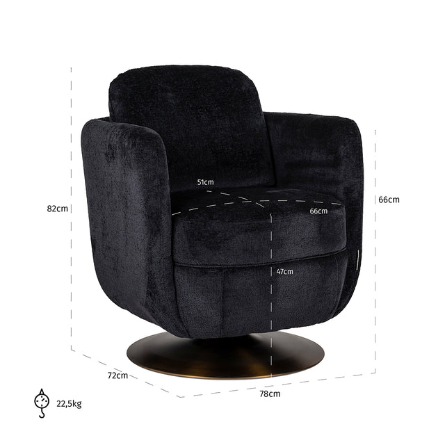 Draaifauteuil Turner black chenille (Bergen 809 black chenille) van Richmond Interiors – Luxe comfort op maat van PureWonen. Vraag naar de beste prijs.